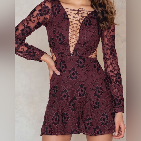FOR LOVE AND LEMONS | Jolene Lace-Up Burgundy Dress Size S - Host Pick! - Picture 6 of 14